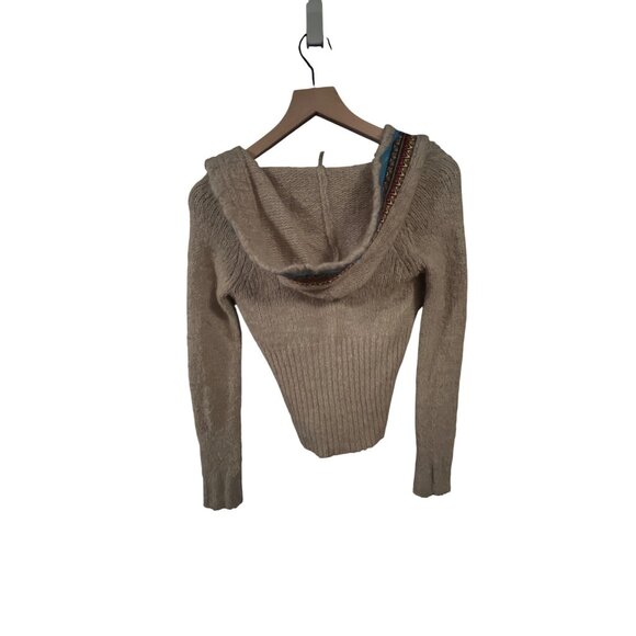 Free People Beige Wool Hooded Sweater With Embroidered Trim & Ornate Floral Butt - Picture 4 of 5